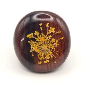Handmade Dark Wood Resin Dome Ring with Real Yellow‎ Dried Flower Size 6.5